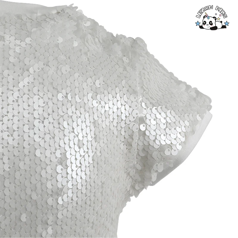 LEZONKIDS - Customizable Boutique Baby Girls Clothing White Sequin Princess Dress for Girl's Birthday Party Dress